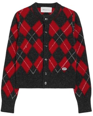 Ami Paris Truien & Vesten ,Veelkleurig ,Wol Crewneck Cardigan Met Bouclette Logo - Rood
