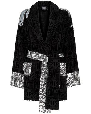 Philipp Plein Eagle Kurzer Bademantel - Schwarz