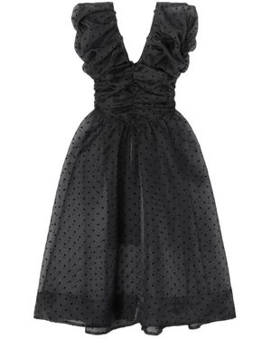 Ganni Kleedjes ,Zwart ,Organza Polka-Dot Ruched Organza Midi Jurk
