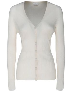 Lanvin Cardigan in seta con collo a v a coste - Grigio