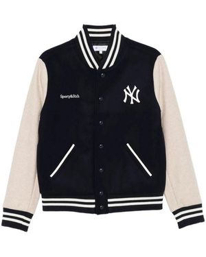 Sporty & Rich Blaue Wolle Logo Bestickte Oberbekleidung