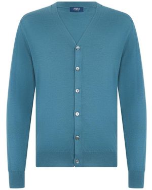 Fedeli Weicher Cardigan Mit Klassischem Kragen - Blau