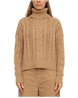 Ralph Lauren Truien & Vesten ,Bruin ,Leer Gemêleerde Kabelgebreide Coltrui - Naturel