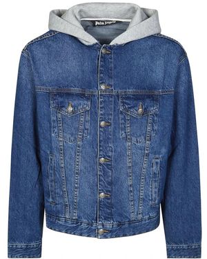 Palm Angels Jassen ,Blauw ,Denim Mw Curved Logo Denim Jacket