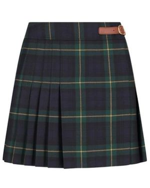 Celine Mini Jupe Kilt Detail Cuir - Zwart