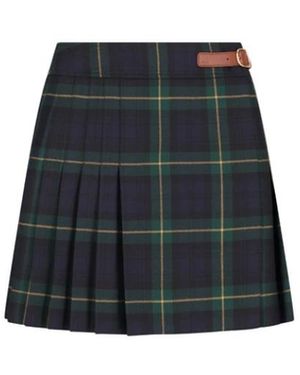 Celine Mini Jupe Kilt Detail Cuir - Zwart