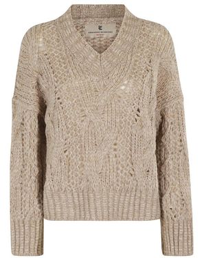 Ermanno Scervino Long Sleeve V-neck Knit Top - Natural