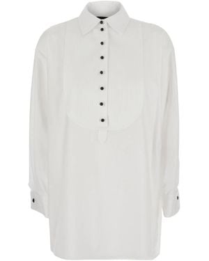 Emporio Armani Baumwollbluse Mit Kragen Und Langen Ärmeln - Weiß