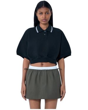 Alexander Wang Tops ,Zwart ,Katoen Cropped Poloshirt