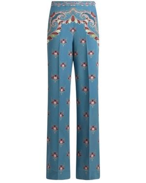 Etro Floral-Print Trousers - Blue