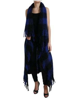 Dolce & Gabbana Blauwe Buffalo Check Poncho Jas Trui