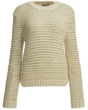 Herno Truien & Vesten ,Wit ,Polyester Cornrow Stitch Trui Met Ronde Hals - Groen