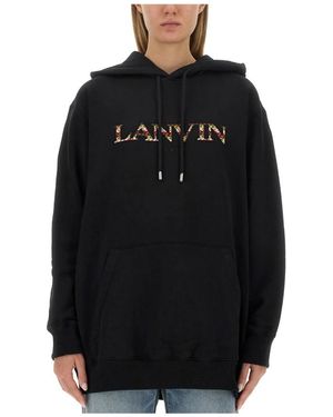 Lanvin Hoodies & Sweatvesten ,Zwart ,Katoen Logo-Embroidered Hoodie