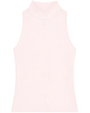 Courreges Tops ,Roze ,Leer Logo Ribgebreide Crop Top