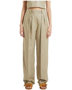 Marella Broeken ,Groen ,Leer Twill Broek - Naturel