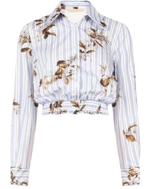 Rinascimento Korte Gestreepte Bloemenblouse - Wit