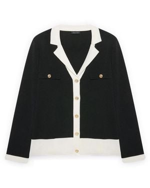 FIORELLA RUBINO Truien & Vesten ,Zwart ,Polyester Fijn Gebreid Vest Met Contrasterende Biezen