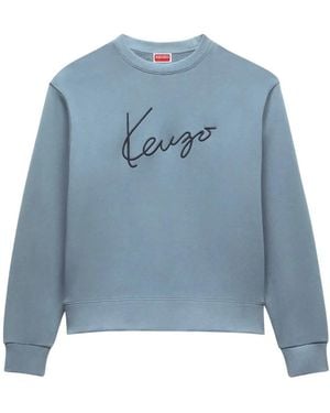 KENZO Hoodies & Sweatvesten ,Blauw ,Katoen Signature Geborduurd Sweatshirt