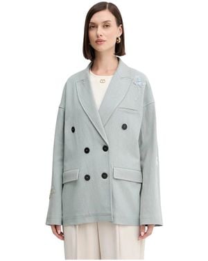 forte_forte Jassen ,Blauw ,Katoen Dubbelrijige Blazer - Grijs