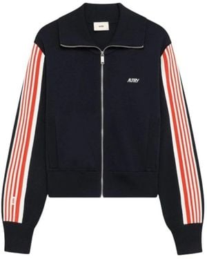 Autry Hoodies & Sweatvesten ,Blauw ,Gebreid Viscose Zipjack
