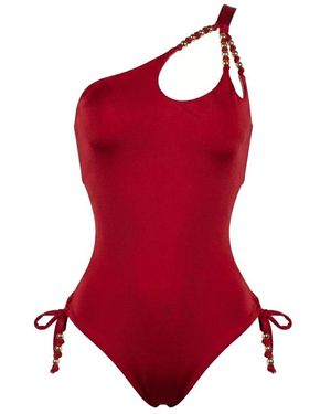 Miss Bikini Badmode ,Rood ,Intero Monospalla Cut-Out Con Sfere Dorate
