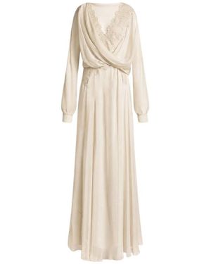 Alberta Ferretti Kleedjes ,Chiffon Zijden Chiffon Lange Jurk Met Kanten Inzetstukken - Naturel