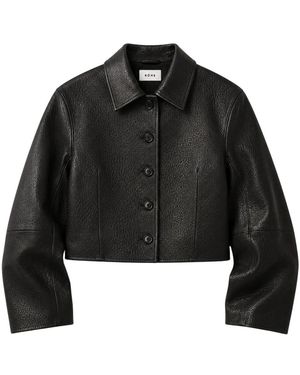 Rohe Afgeronde Leren Cropped Jas - Zwart