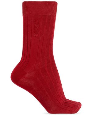 Versace Geborduurde Geribbelde Logo Sokken - Rood