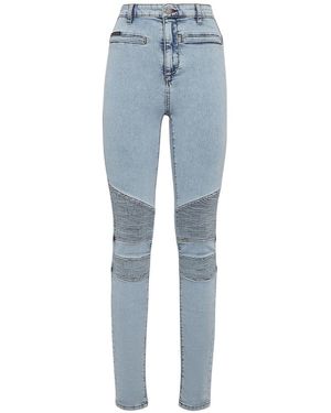 Philipp Plein Denim High Waist Biker Iconic Plein - Blauw