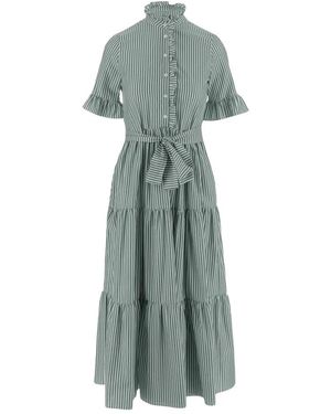 F.it Gestreiftes Baumwollkleid Mit Rüschenkragen - Grün