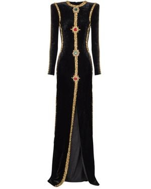 Balmain Langes, Verziertes Samtkleid - Schwarz