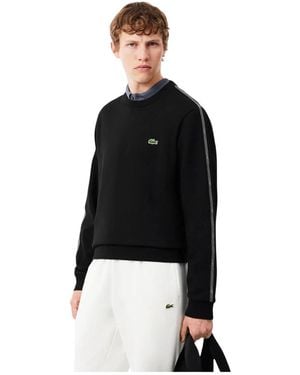 Lacoste Hoodies & Sweatvesten ,Zwart ,Katoen Stripe Band Fleece Sweatshirt