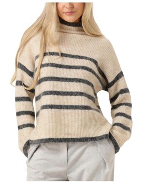 Second Female Ovalis Strick T-Neck Pullover - Natur