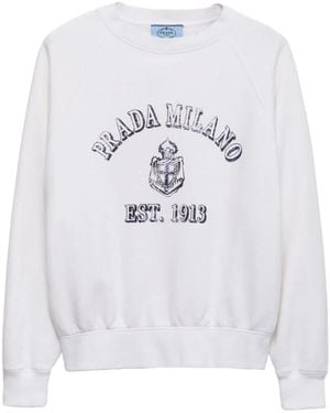 Prada Hoodies & Sweatvesten ,Wit ,Witte Sweater Met Logo Print