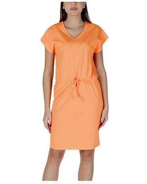 B.Young Kleedjes ,Oranje ,Katoen Katoenen Jurk Met V-Hals En Korte Mouwen