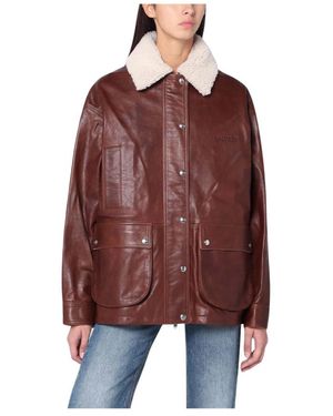 Halfboy Jassen ,Bruin ,Leer Leren Jassen Voor Mannen - Rood