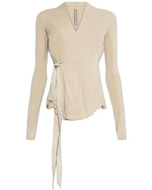 Rick Owens Truien & Vesten ,Leer Turtleneck Cardigan Met Taille Riem - Naturel
