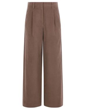 Brunello Cucinelli Broeken ,Bruin ,Katoen Wijde Pantalon Met Tailoring