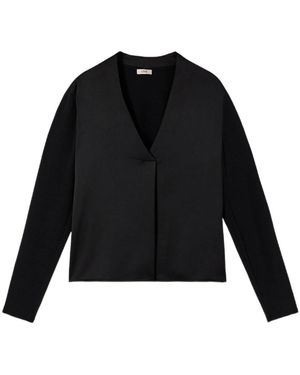 Oltre T-Shirt Met Lange Mouwen Van Twee Materialen - Zwart