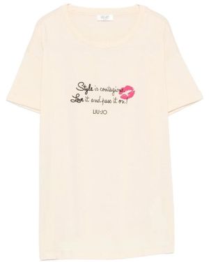 Liu Jo Tops ,Katoen T-Shirt Met Kristallen - Wit