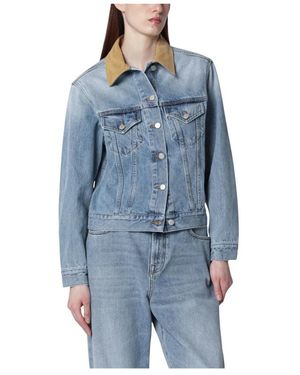 Rohe Suede Collar Fitted Denim Jacket - Blau