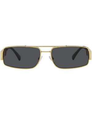 Versace Rechteckige Sonnenbrille Mit Dunkelgrauen Gläsern Und Goldenem Rahmen - Gelb