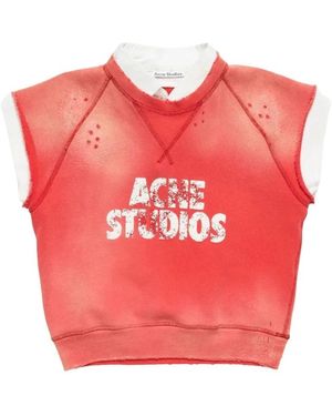 Acne Studios Hoodies & Sweatvesten ,Rood ,Katoen Fleece Logo Vest - Roze