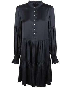 Zadig & Voltaire Zwarte Satijnen Jurk Met Iconische Knopen - Blauw