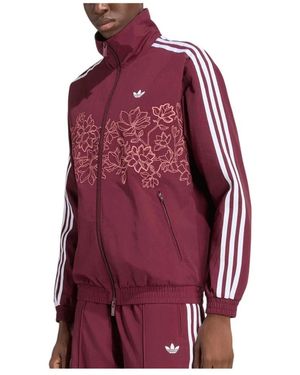 adidas Fitness ,Bruin ,Polyester Floral Gfx Firebird Loose Track Jacket - Rood