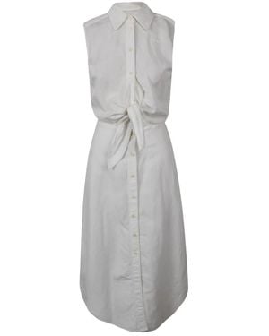 DIESEL Kleedjes ,Wit ,Linnen Midi-Jurk Van Linnenmix Met Taille-Knoop - Grijs