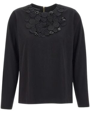 Elena Miro Tops ,Zwart ,Pailletten T-Shirt