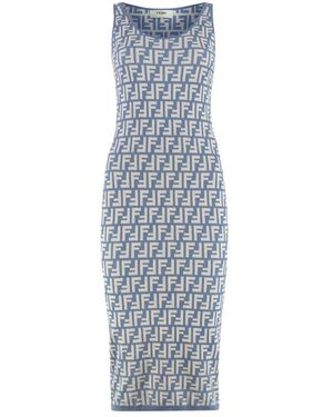 Fendi Ff Jacquard Jurk - Blauw