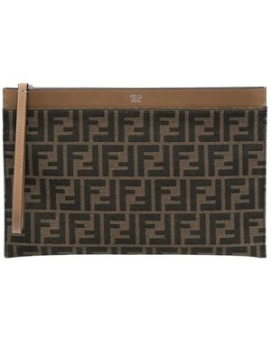Fendi Tassen ,Bruin ,Katoen Ff Jacquard Flat Pouch - Metallic