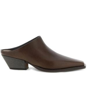 Brunello Cucinelli Braune Ledersandalen Eckige Zehe